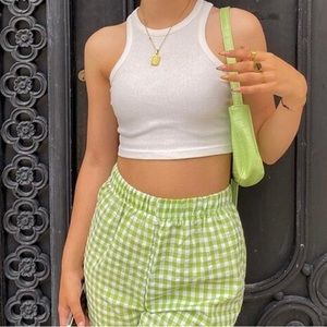 Shein green and white checkered shorts